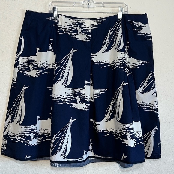 Talbots Navy White Nautical Ship A-Line Pleated Skirt Size 20W - Picture 1 of 14
